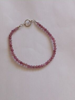 Sterling Silver Pink Faceted Tourmaline  Bead Bracelet Sterling Silver Clasp 925